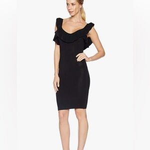 Bebe Solid Bodycon Off the Shoulder Dress  - Black XS